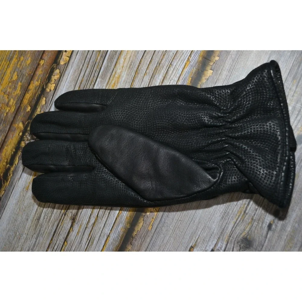 Cire Gloves Mens Large Black Faux Leather Textured Palm Lined Winter‎ Warm